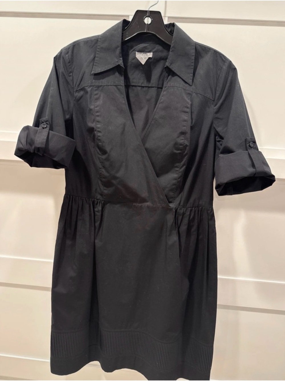 Ann Taylor Black Collared Wrap-Style Short Sleeve Dress